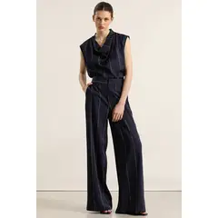LIOLA - Pantalon ancho, satin, rayas, azul