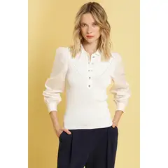 LIOLA - Jersey punto, mix poplin, crudo