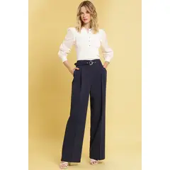 LIOLA - Pantalon recto con cinturon, azul