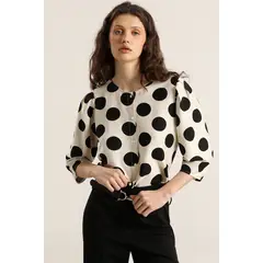 LIOLA - Blusa lunares grandes, beige