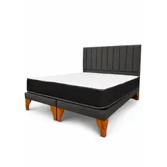 GENERICO - Cama King gris oscuro con Colchón y Respaldo Lineal Tapizado en lino