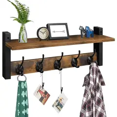 EVERSO - Perchero De Pared De Madera Con Estante Y 5 Ganchos