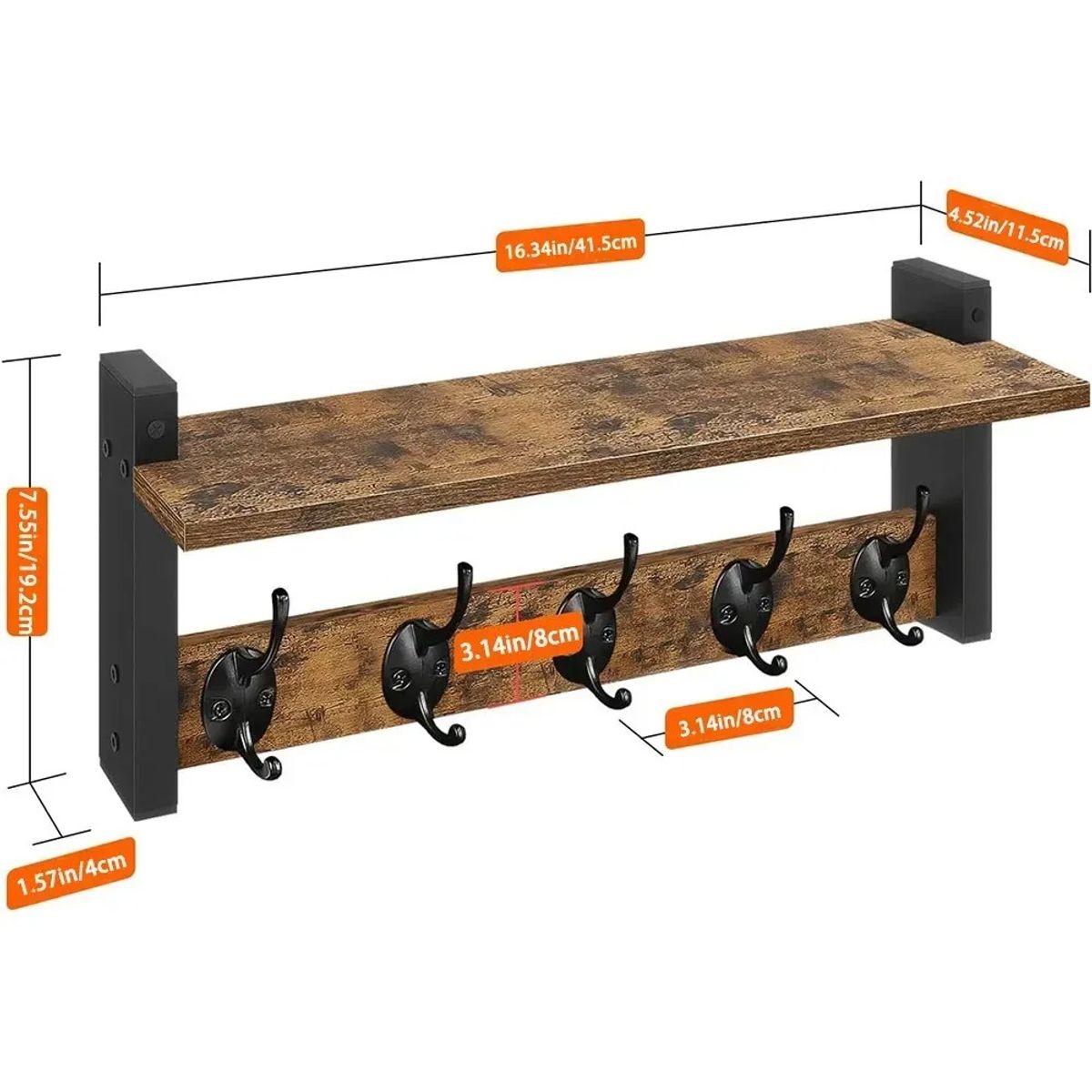 Perchero De Pared De Madera Con Estante Y 5 Ganchos, marca EVERSO - Foto 2