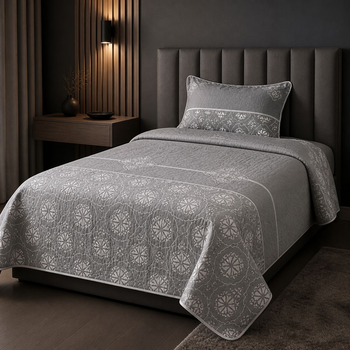 ARMONIA - Quilt 1.0- 1.5 Plazas + Funda Diseño Hojas 908 Diseño Moderno