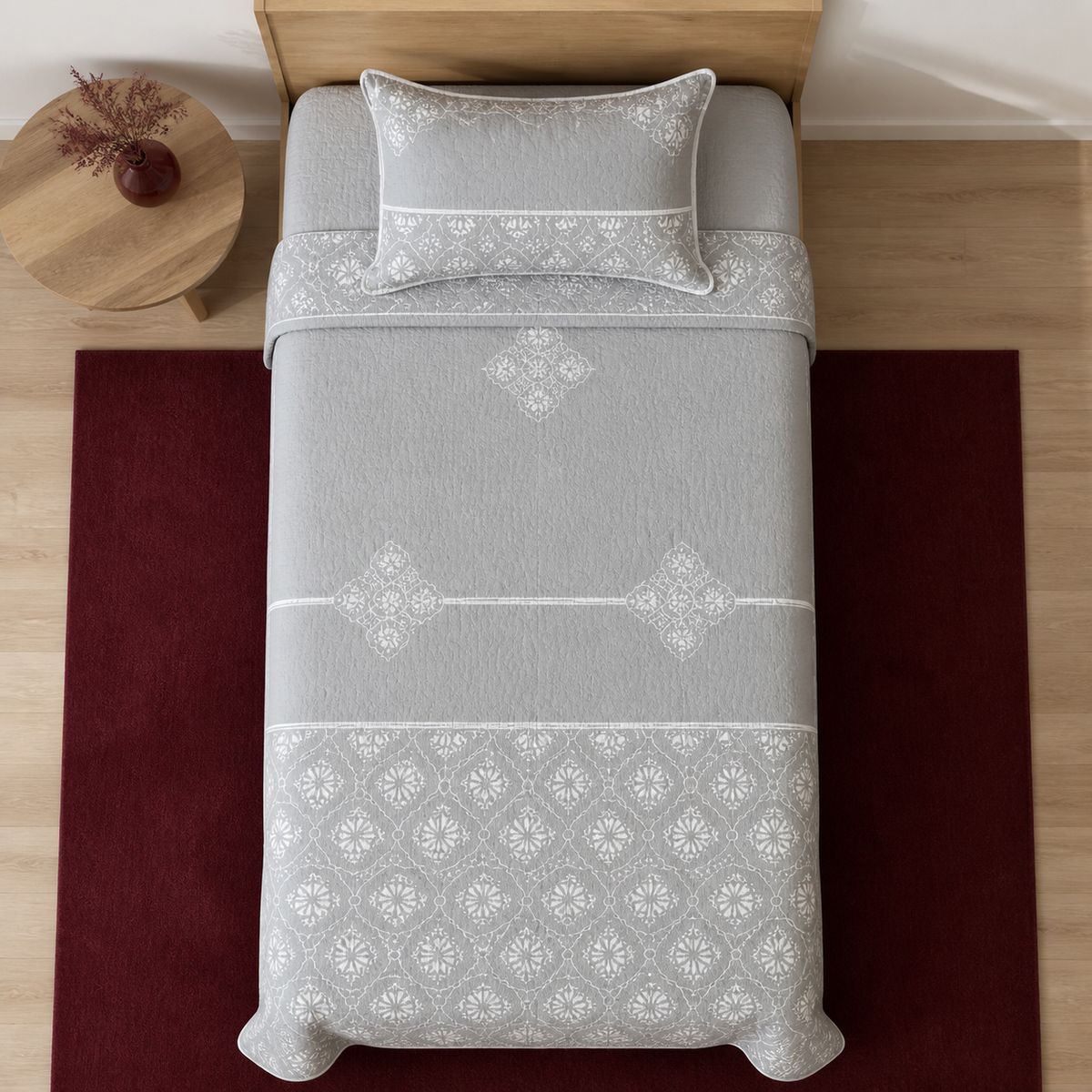 ARMONIA - Quilt 1.0- 1.5 Plazas + Funda Diseño Hojas 908 Diseño Moderno