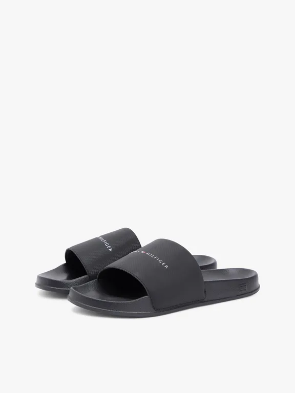 Sandalias Texturizadas Con Logo Negro