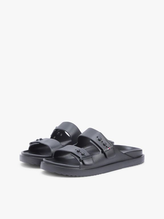 Sandalias Con Hebillas Y Suela Dentada Negro