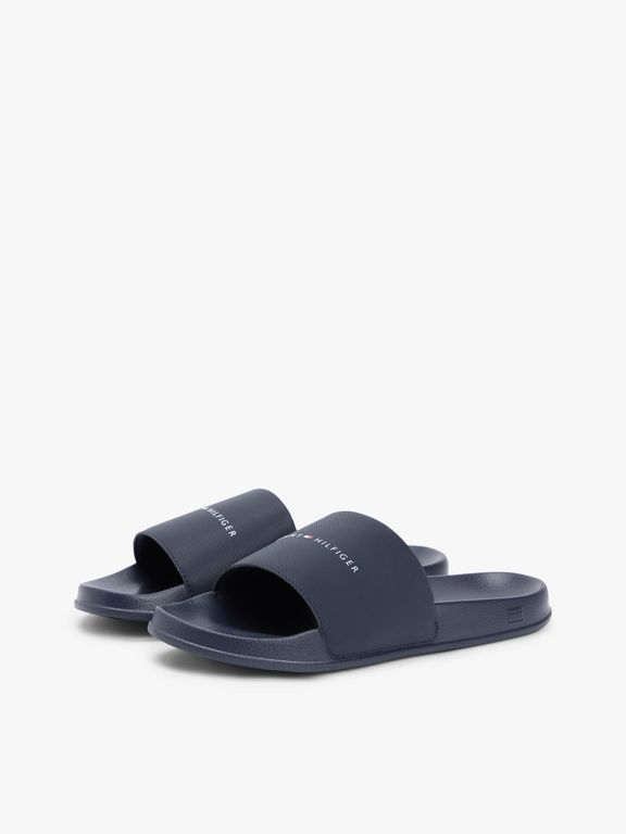 Sandalias Texturizadas Con Logo Azul