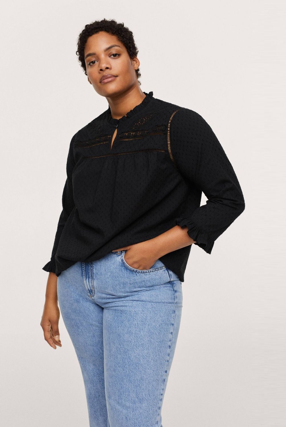 MANGO - Blusa Algodón Plumeti Bolitas Mujer