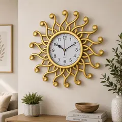 GENERICO - Reloj de Pared Decorativo Dorado Diseño Sol Moderno Elegante 25 cm