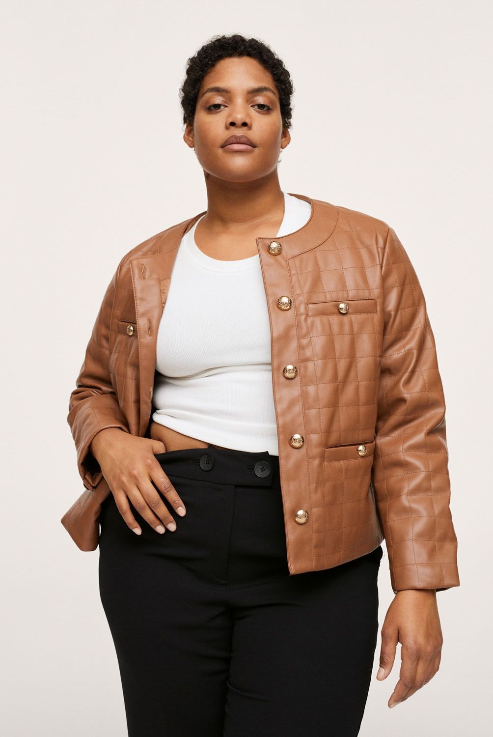 MANGO - Chaqueta Textura Botones Quilting Mujer