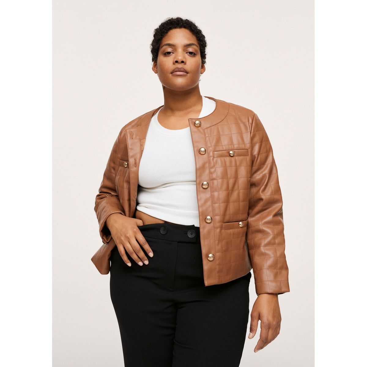 MANGO - Chaqueta Textura Botones Quilting Mujer