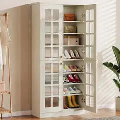 DELUXE - Mueble Zapatero Premium 8 Niveles Ajustables 32 Pares Zapato Blanco