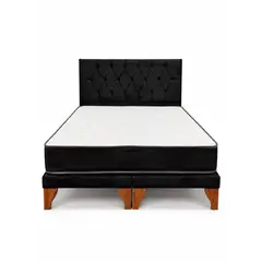 GENERICO - Cama Europea 2 Plazas Base dividida Respaldo Capitone negro Colchón hibrido