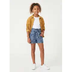 KIBOU - Short Jeans Niña Paperbag Cintura Elasticada Denim Con Lazo