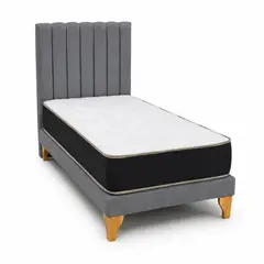 GENERICO - CAMA EUROPEA COMPLETA 1 PLAZA LINO GRIS MEDIO CON RESPALDO LINEAL Y COLCHON