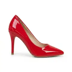 MD - Tacones Stilleto Punta Fina Rojo Charol Taco Alto Elegante Mujer Zapatos
