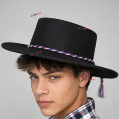 UTILISIMO - Sombrero Huaso Negro Tradicional Cordón Tricolor Juvenil Fiestas Patrias