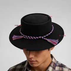 UTILISIMO - Sombrero Huaso Negro Tradicional Cordón Tricolor Juvenil Fiestas Patrias