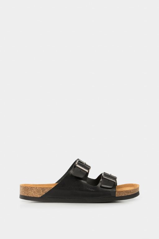 Vélez Sandalia Plana De Cuero Vintage Negro