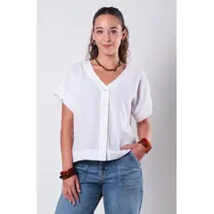 WADOS - BLUSA MANGA CORTA ESCOTE V ABOTONADA EN DELANTERO