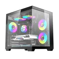 KRONOS - Gabinete Gamer FLUX Vidrio Templado 3 Fan ARGB mATX BLACK