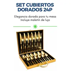 GENERICO - Juego de Cubiertos Dorados Luxe 24 Piezas con Maletín Premium para 6 Personas