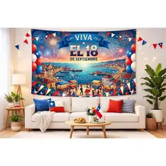 GENERICO - TELON DECORATIVO TELON FIESTAS PATRIAS 200X250 AZUL viva el 18 septiembre ALS
