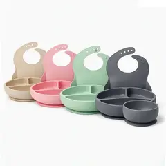 IRM - Set Vajilla Bebe Silicona Plato Ventosa Bowl Babero Cuchara