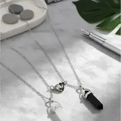 GENERICO - Collares De Pareja Piedra Colgante Obsidiana Y Cuarzo Amor BELUG