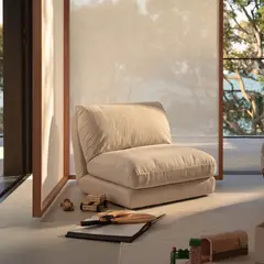 SANTU HOME & DECO - Sofá Cama Plegable Individual Lino Crema 1 Cuerp