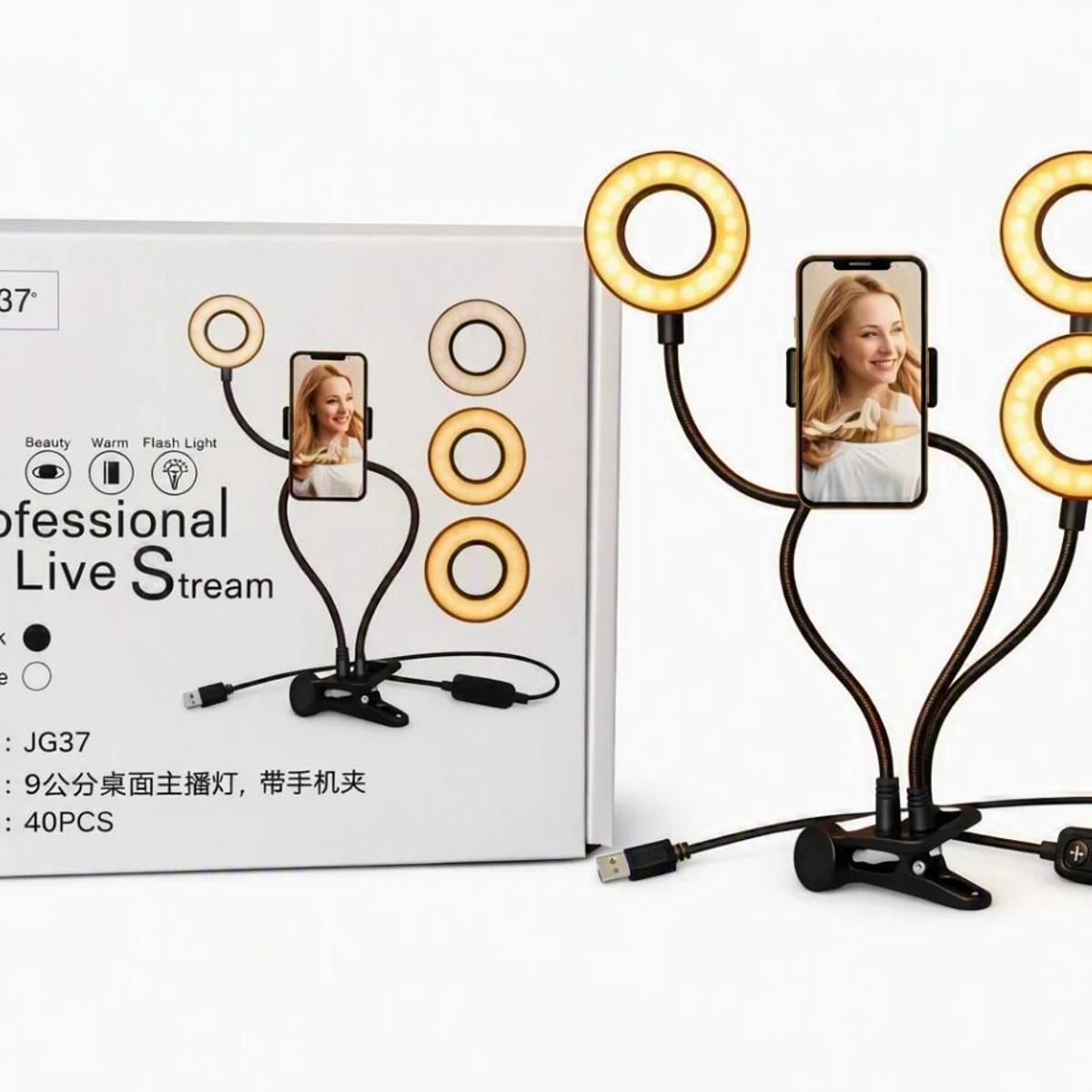 IRM - Aro Luz LED Con Soporte Celular Pinza Mesa Selfie Video