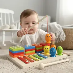 MONTESSORI WOOD - Juego Didáctico Montessori Madera 7 En 1 Pesca Xilófono Enca