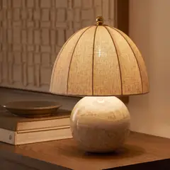 SANTU HOME & DECO - Lámpara de Mesa Sobremesa Base de Mármol y Pantalla de Lino