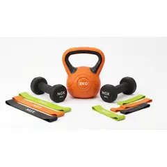 NGX - Kit Tonificacion Mancuernas 2x3k Kettlebell 8kg Bandas
