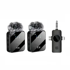 IRM - Micrófono Solapa Inalámbrico 3en1 Para iPhone Android Cámara Negro