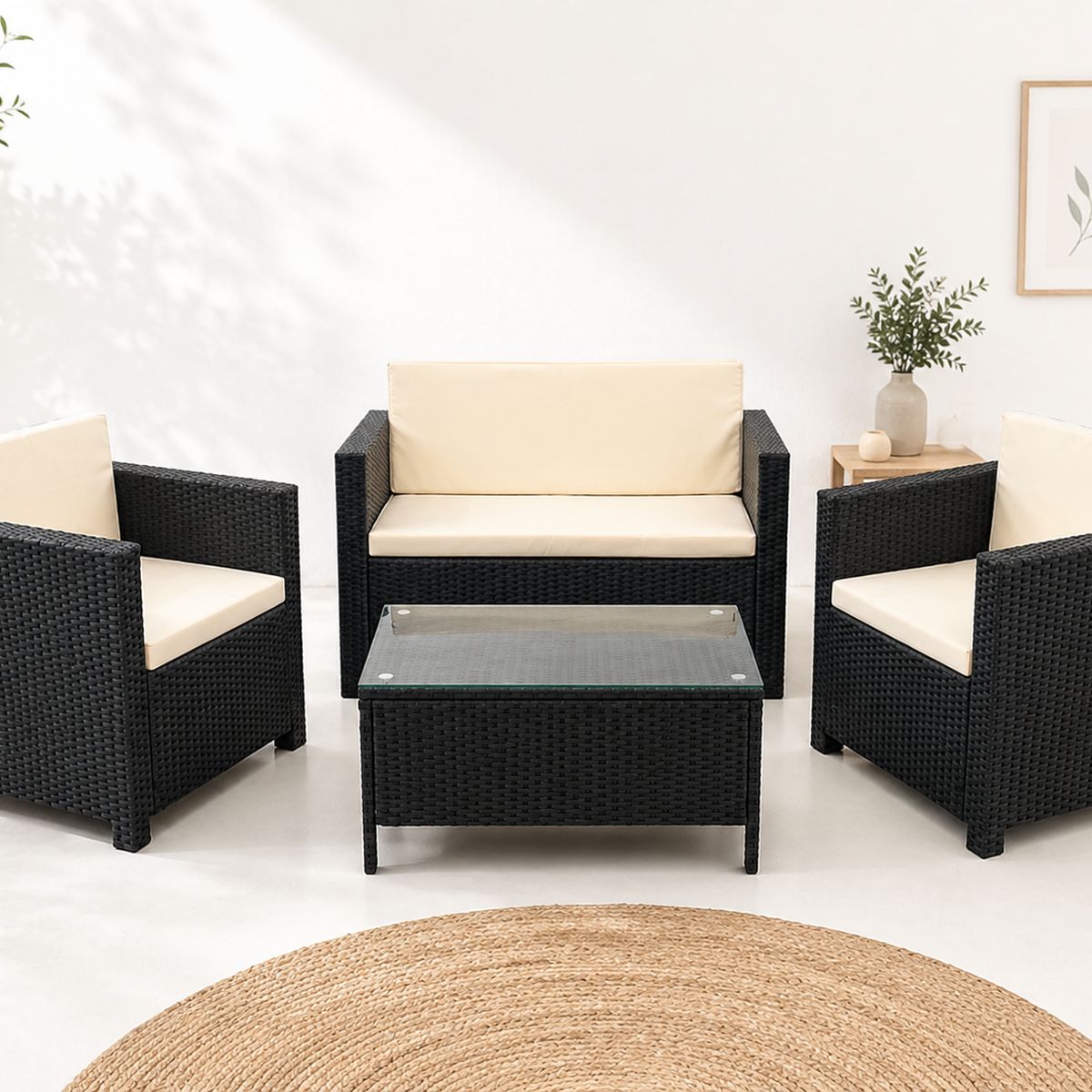 EL CONTAINER - Set de terraza de 4 piezas Sunset Black Rattan