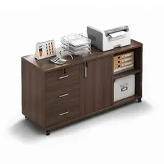 EL CONTAINER - Gabinete con 3 cajones y ruedas color Caoba