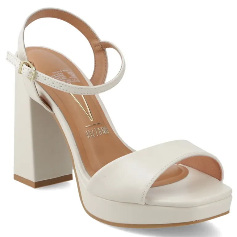 Sandalia Fiesta Taco Ancho Blanco OFF Mujer