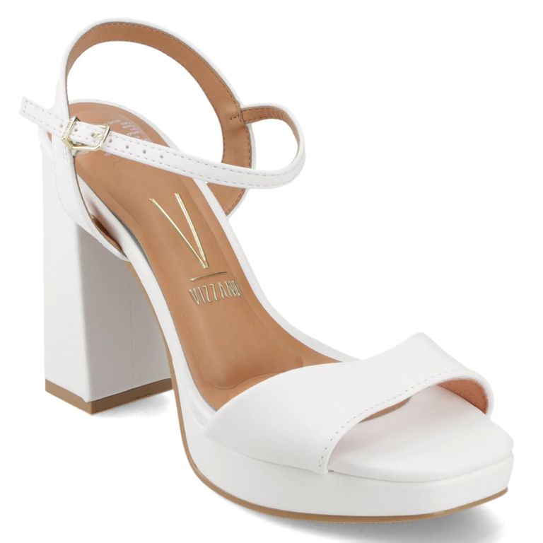 Sandalia Fiesta Taco Ancho Blanco Mujer
