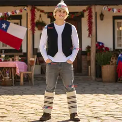 UTILISIMO - Traje Chilote 3 Piezas Chaleco Gorro Polainas Hombre Fiestas Patrias