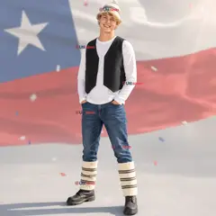 UTILISIMO - Traje Chilote 3 Piezas Chaleco Gorro Polainas Hombre Fiestas Patrias
