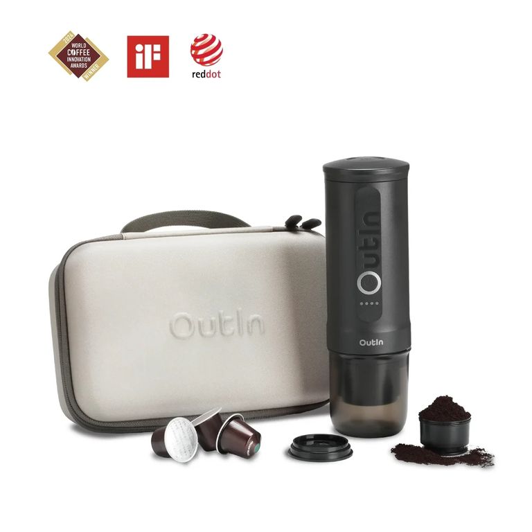 Set Cafetera Espresso Portatil Nano Gris Espacial