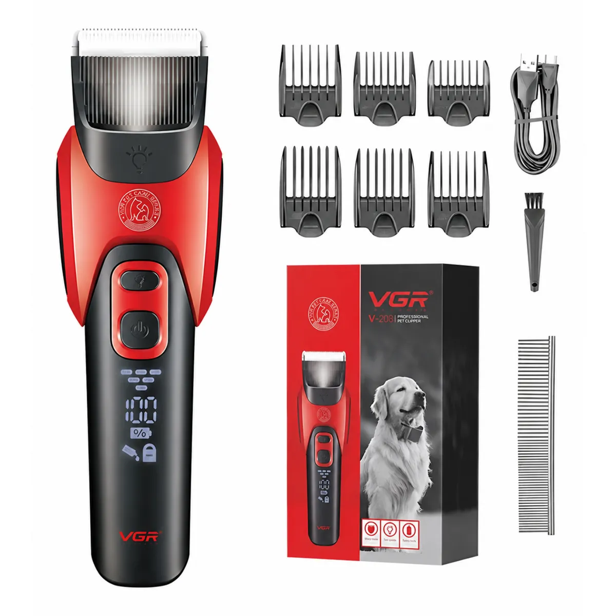 VGR VOYAGER - Cortadora Profesional para Mascotas VGR V-208 Rojo Metálico