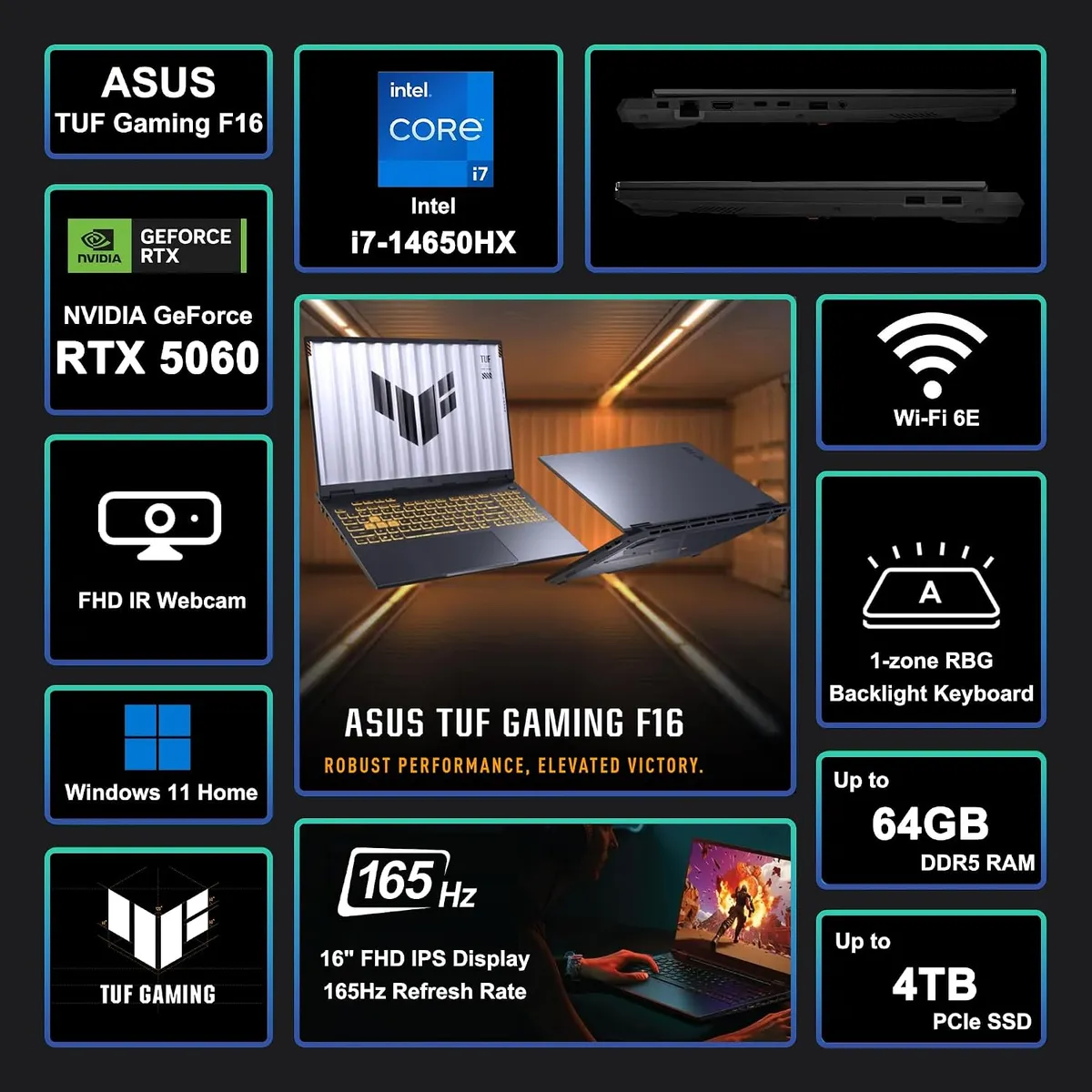 ASUS - Notebook Gamer Asus TUF 16" FHD+, 32GB RAM, Intel 7-14650HX, RTX 5060 8GB, SSD 1TB