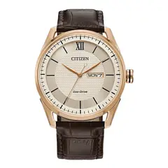 CITIZEN - Reloj Eco-Drive AW0082-01A Oro Rosa Acero Cuero Hombre