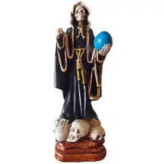 GENERICO - Santa Muerte Negro 28 cm con Orbe Azul – Figura Decorativa Espiritual