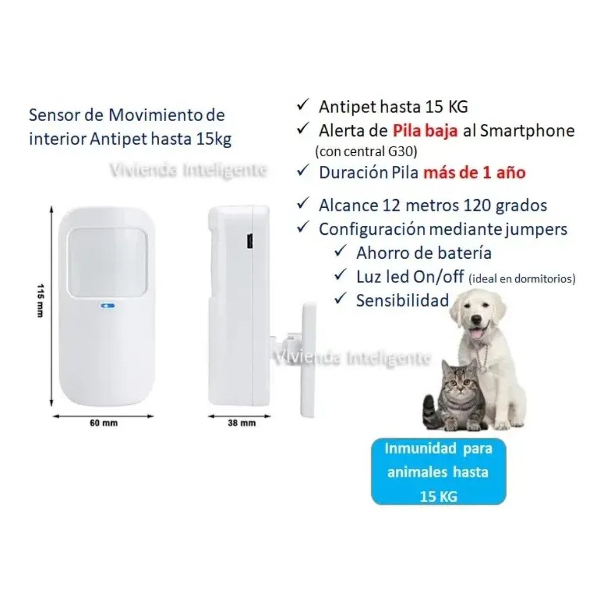 GENERICO - Sensor De Movimiento Infrarrojo G30 Antipet 15kg 433mhz BELUG