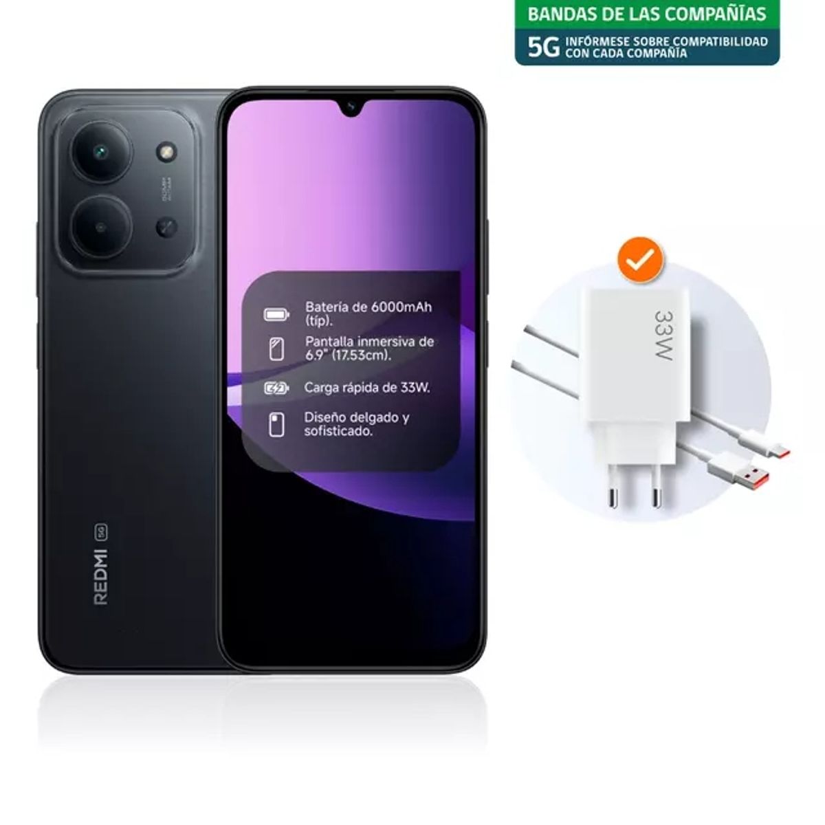 XIAOMI - Smartphone Xiaomi Redmi 15C 5G Negro 256GB 6GB RAM 6.9 Liberado