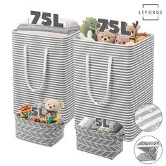 LEFORGE - Set 4 Cestos Canastos Ropa Sucia Plegable Texturizados 160L Color Negro